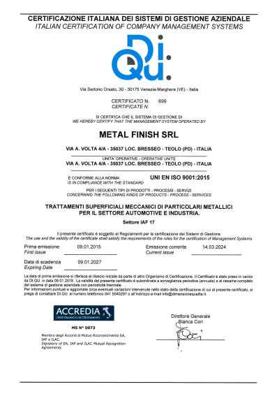 Certificato dell'ente di accreditamento per la qualità del lavoro